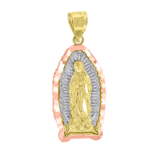 14K Gold Womens Tri-Color Diamond-Cut Guadalupe Mary Religious Ht:29.3Mm Pendant Charm