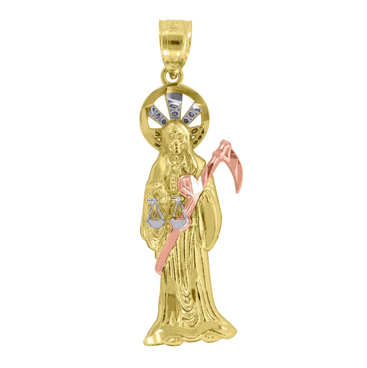14K Gold Womens Tri-Color Death Grim Reaper Pendant Charm