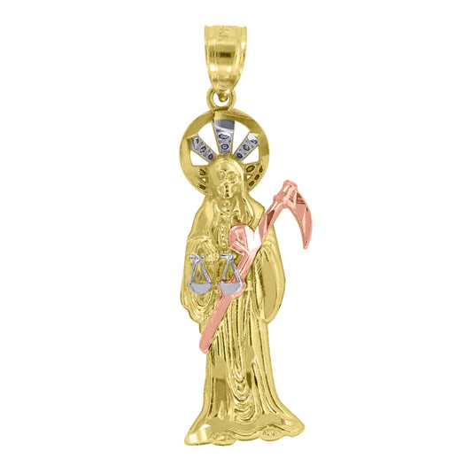 14K Gold Womens Tri-Color Death Grim Reaper Pendant Charm