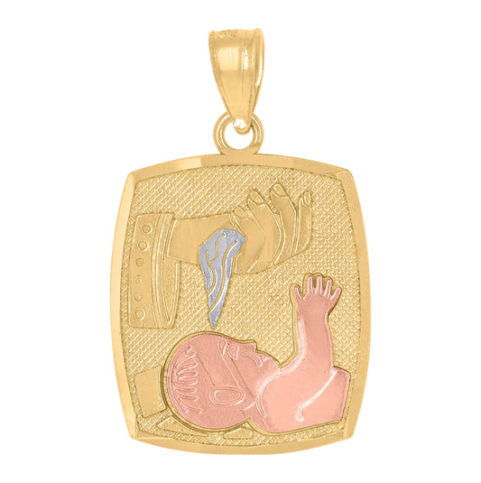 14K Gold Unisex Tri-Color Baptism Religious Ht:24.5Mm Pendant Charm