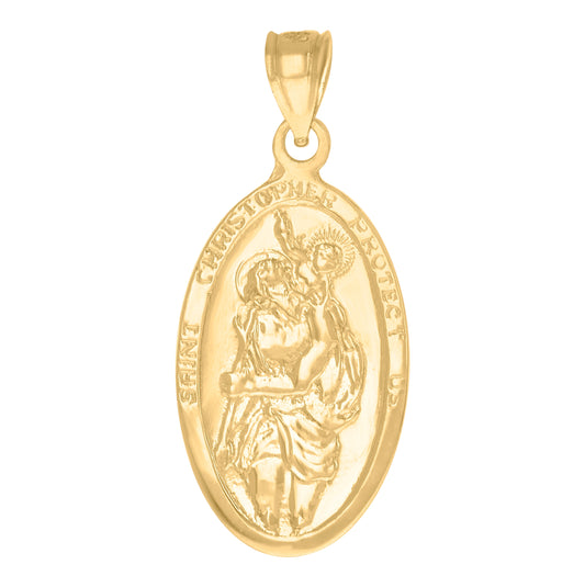 14K Yellow Gold Unisex Diamond-Cut Cross Inri Crucifix Oval Religious Ht:32.8Mm Pendant Charm