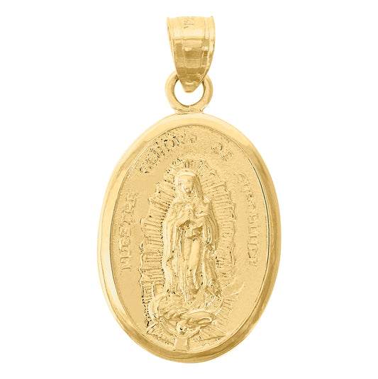 14K Yellow Gold Womens Engraved Guadalupe Mary Religious Ht:28.7Mm Pendant Charm