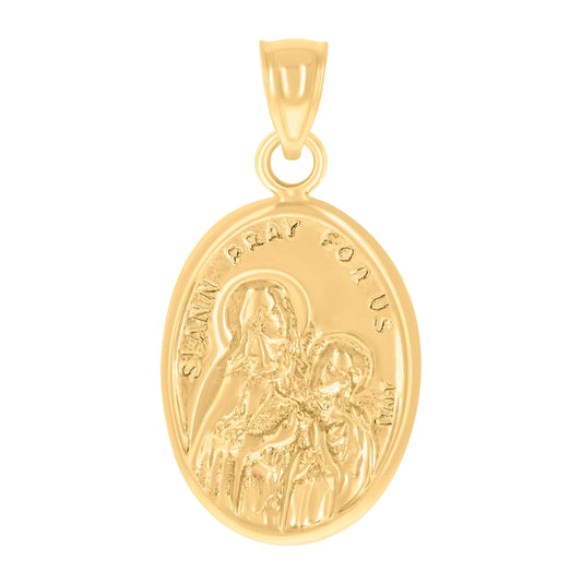 14K Yellow Gold Womens Saint Ann Pray For Us Religious Ht:27.2Mm Pendant Charm