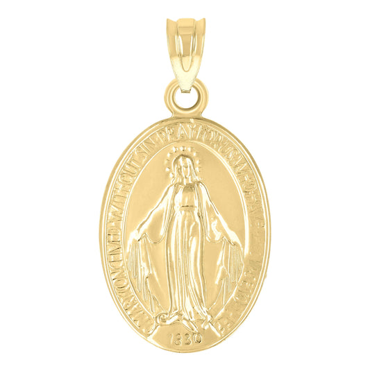 14K Yellow Gold Womens Mary Pray For Us Oval Religious Ht:28.4Mm Pendant Charm