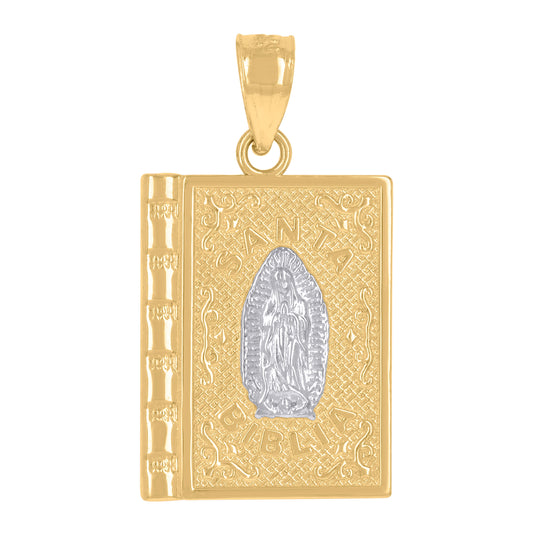 14K Gold Womens Two-Tone Santa Biblia Holy Bible Guadalupe Mary Religious Pendant Charm
