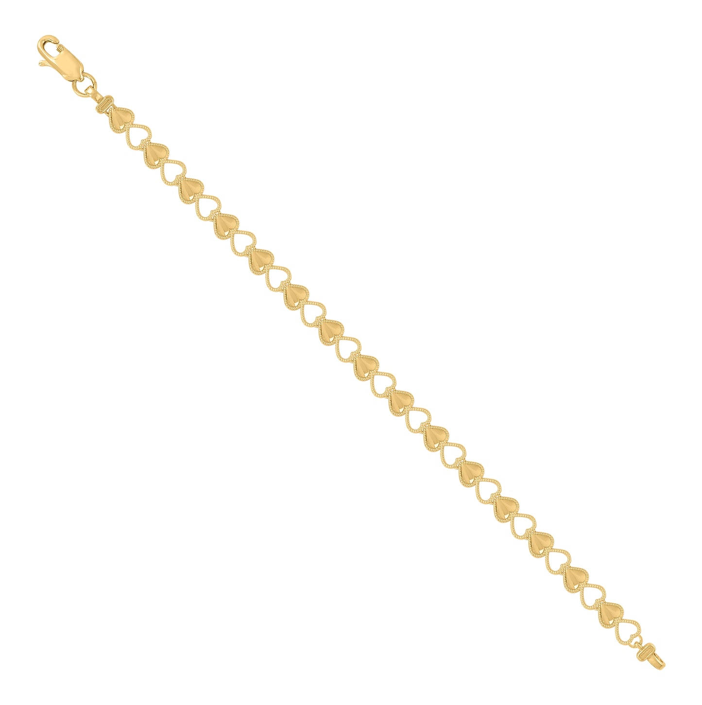 10K Yellow Gold Womens Heart Link 7" Bracelet