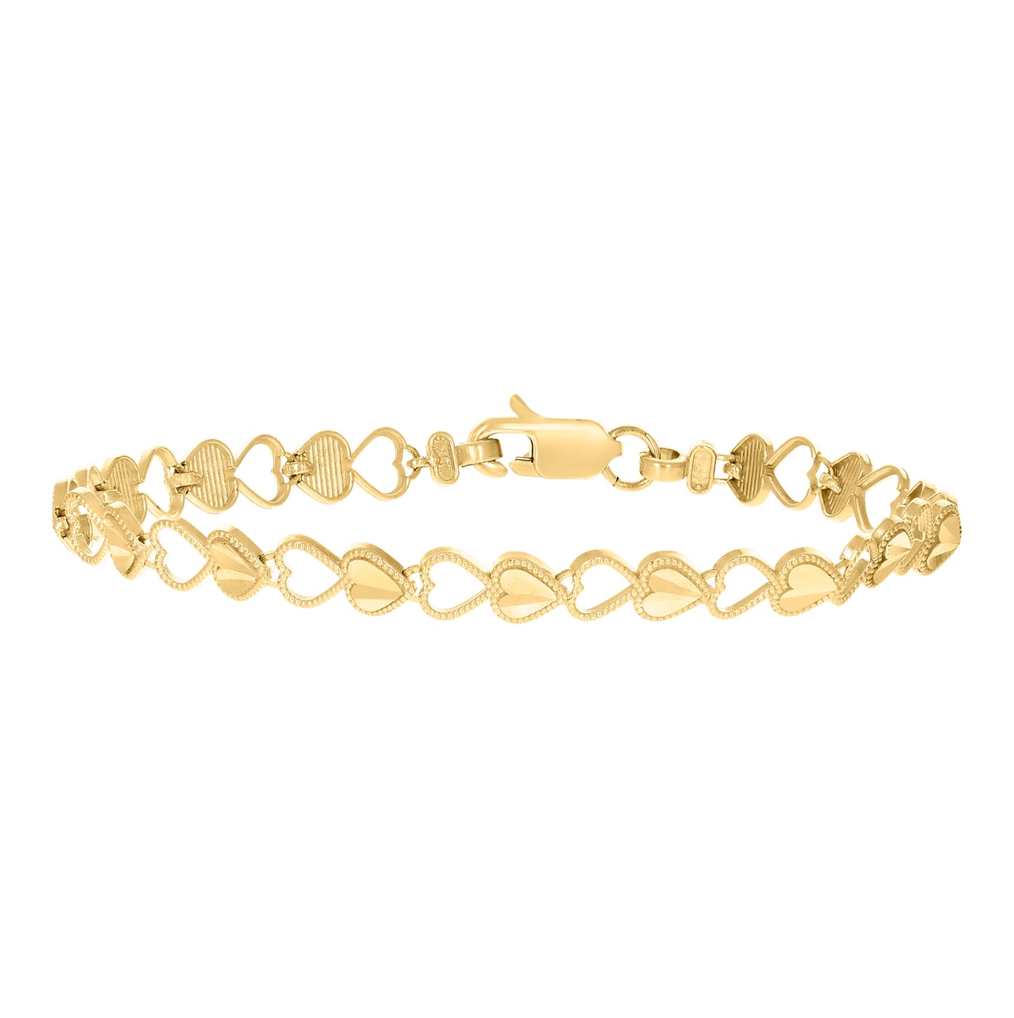 10K Yellow Gold Womens Heart Link 7" Bracelet