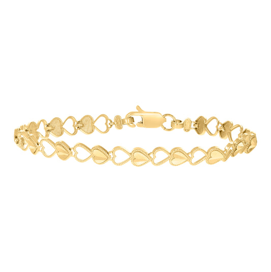 10K Yellow Gold Womens Heart Link 7" Bracelet