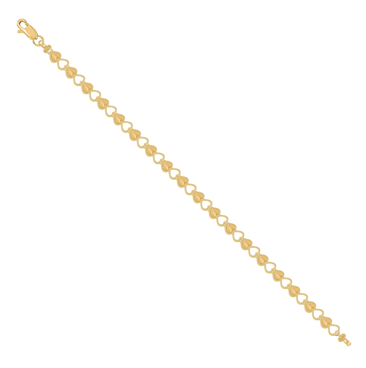 10K Yellow Gold Womens Heart Link 8" Bracelet
