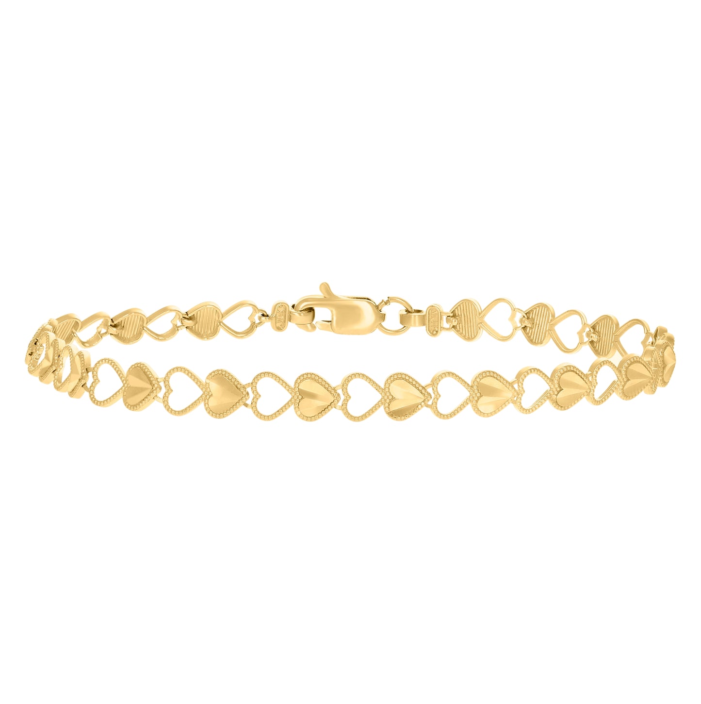 10K Yellow Gold Womens Heart Link 8" Bracelet