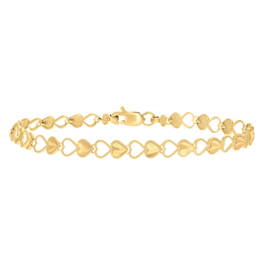 10K Yellow Gold Womens Heart Link 8" Bracelet
