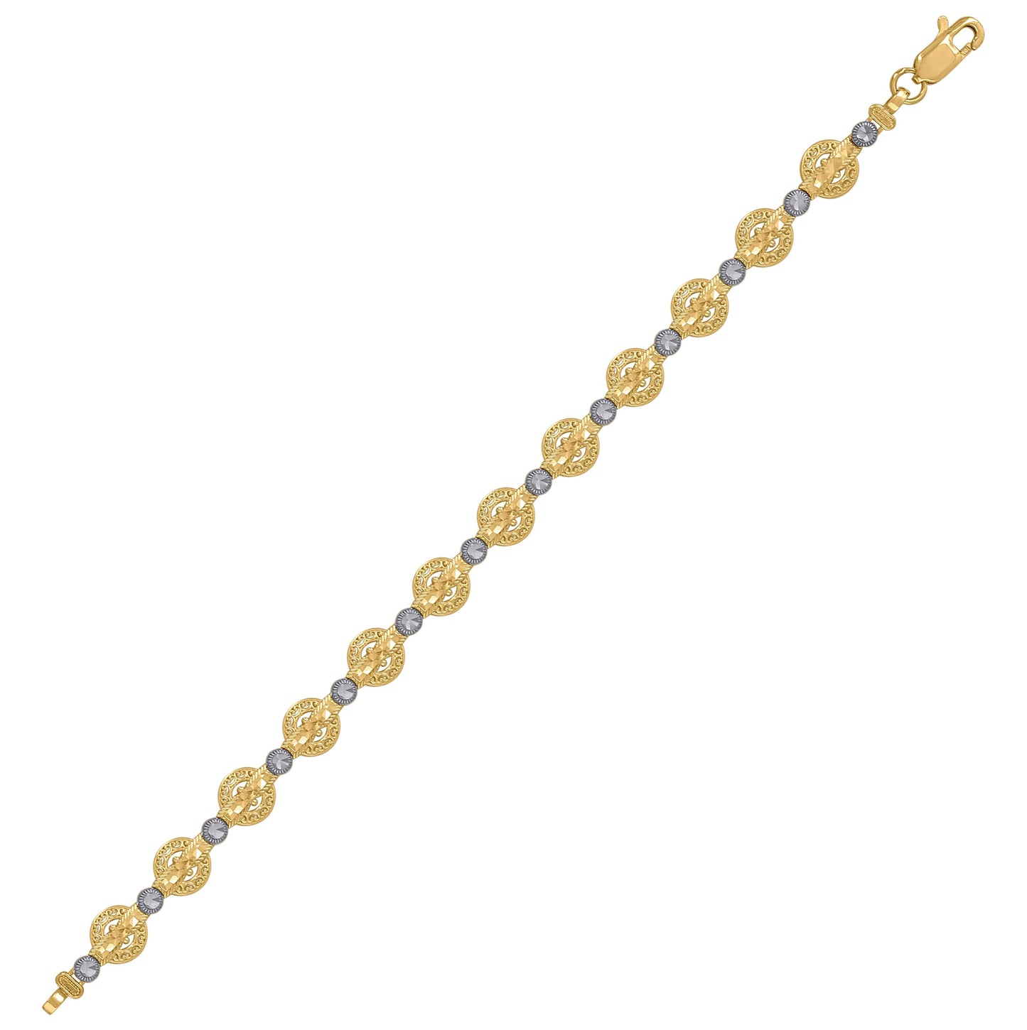 10K Two-Tone Gold Womens Link Bracelet Size 7 Inches