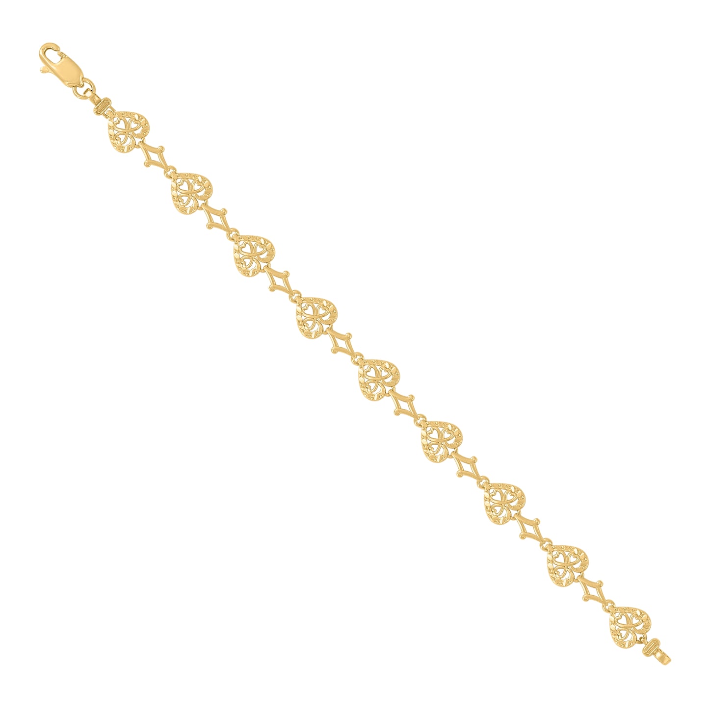 10K Yellow Gold Womens Heart Link 7" Bracelet