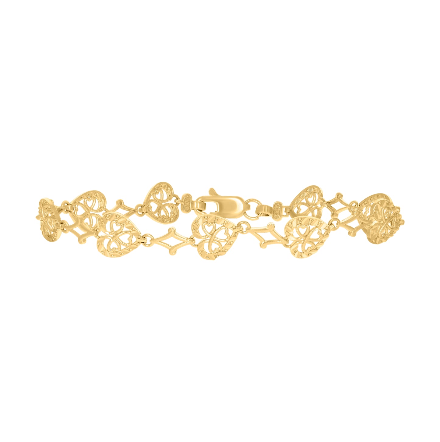 10K Yellow Gold Womens Heart Link 7" Bracelet