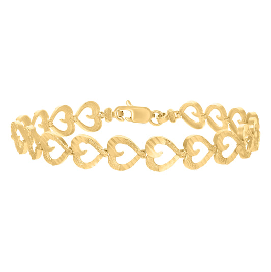 10K Yellow Gold Womens Heart Link 8" Bracelet