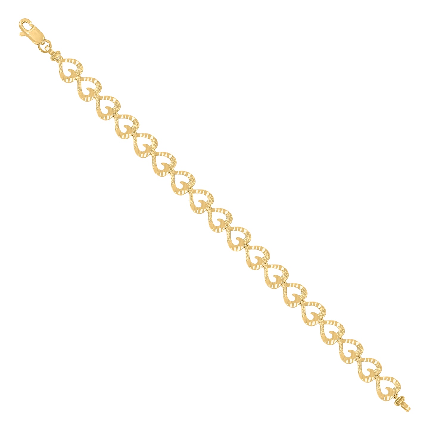 10K Yellow Gold Womens Heart Link 7" Bracelet