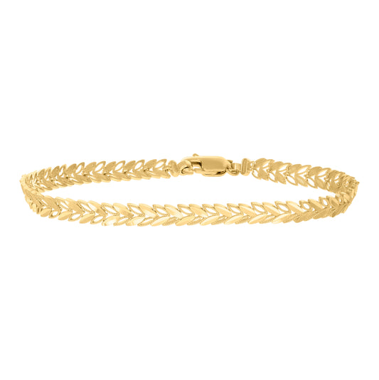 10K Yellow Gold Womens Leaf Link Bracelet