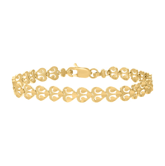 10K Yellow Gold Womens Heart Link 7" Bracelet