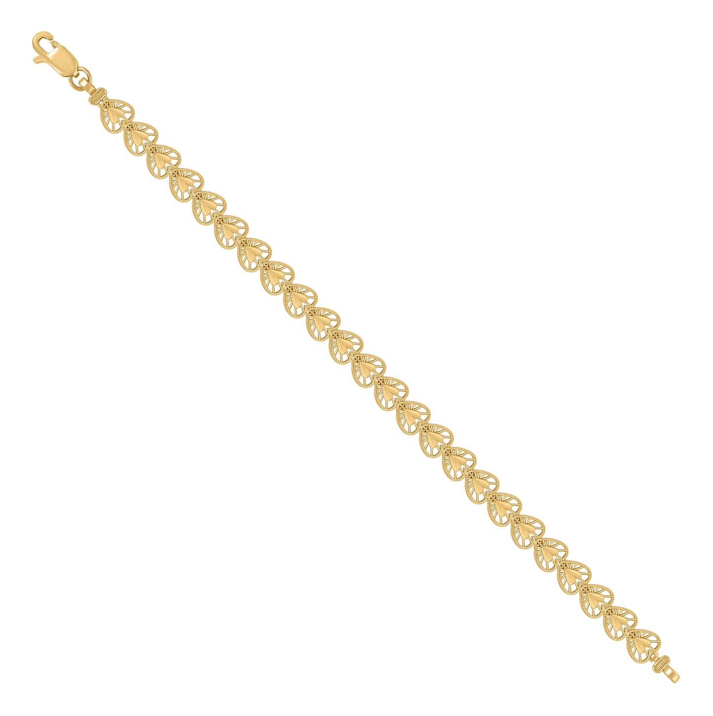 10K Yellow Gold Womens Heart Link 7" Bracelet
