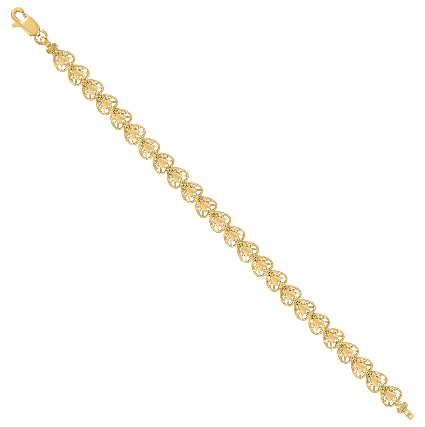 10K Yellow Gold Womens Heart Link 7" Bracelet