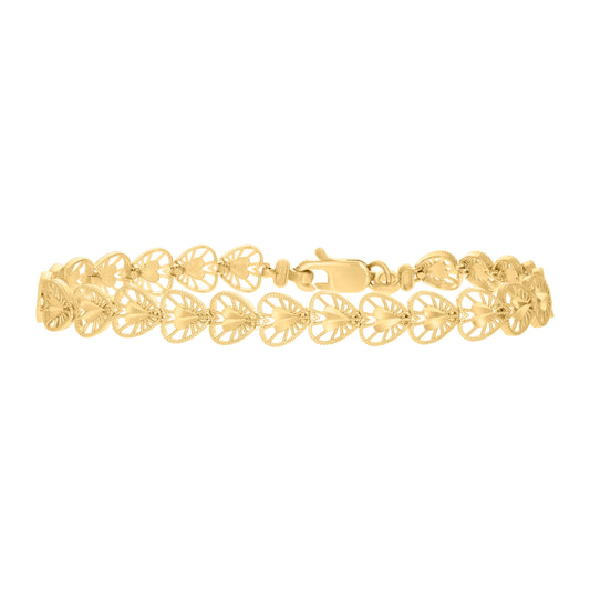 10K Yellow Gold Womens Heart Link 7" Bracelet