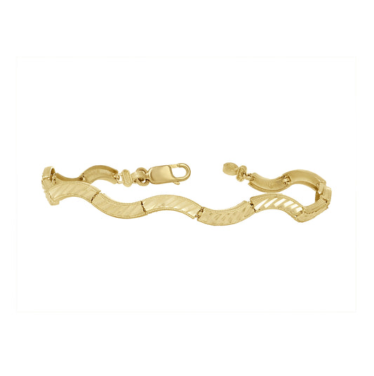 10K Yellow Gold Womens Wave Pattern Link Bracelet