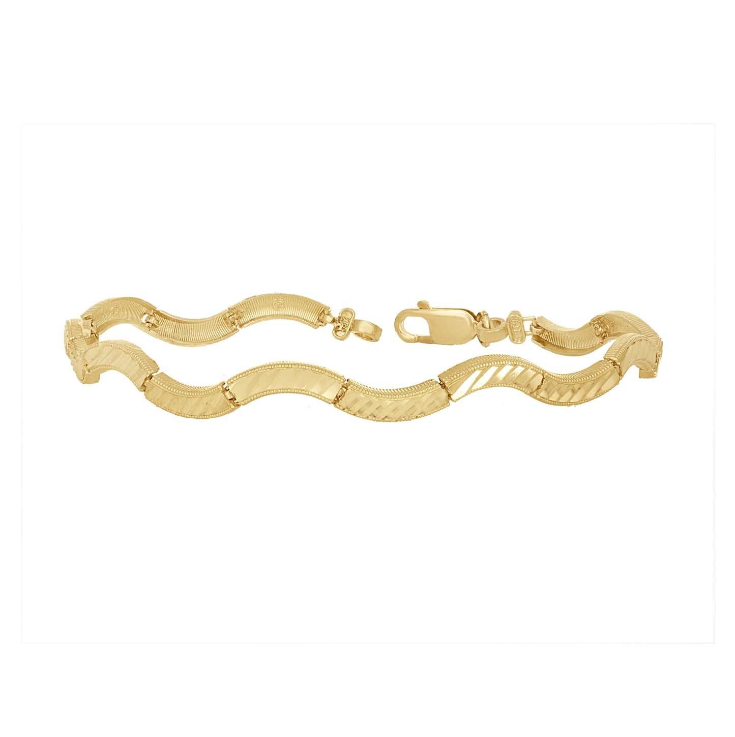 10K Yellow Gold Womens Wave Pattern Link Bracelet