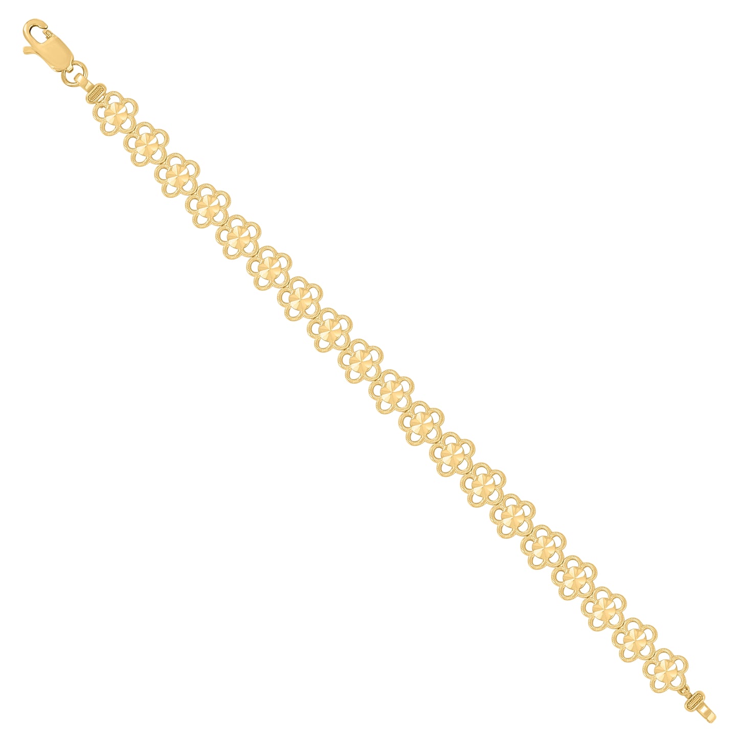 10K Yellow Gold Womens Flower Link 7" Bracelet