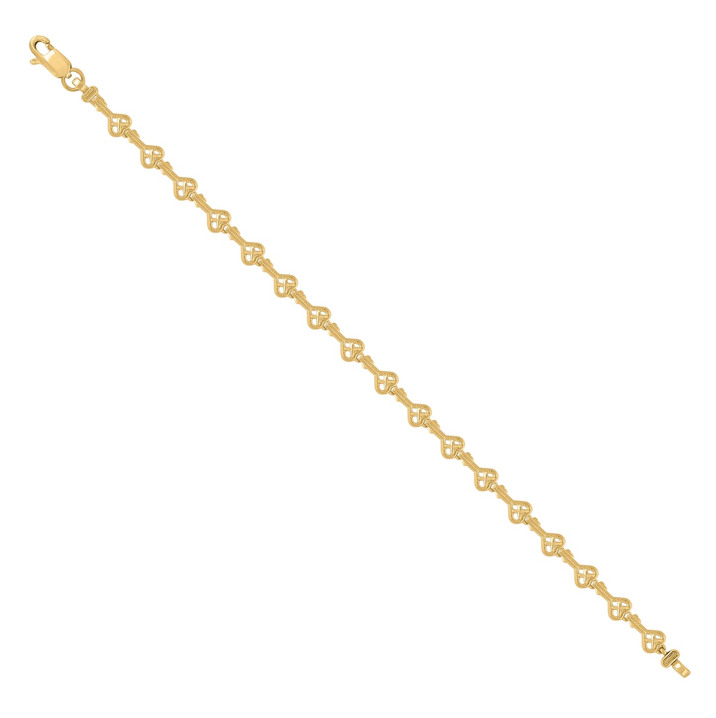 10K Yellow Gold Womens Heart Key Lock & Key Link 7" Bracelet