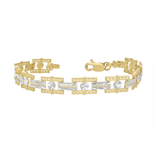 10K Two-Tone Gold Womens Link Bracelet Size 7 Inches