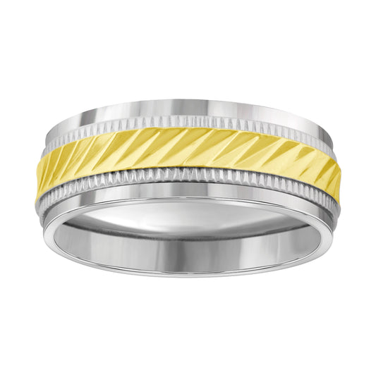 Stainless Steel Mens Two-Tone Grooved Milgrain Sizes 7 - 14 Comfort-Fit Fashion Bridal Anniversary Wedding Engagement Band Ring
