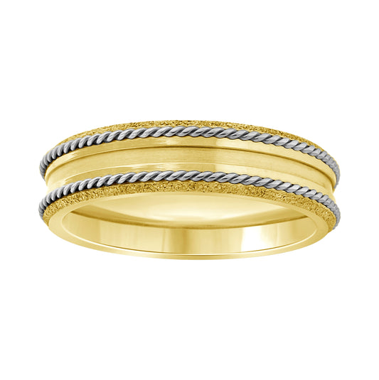Stainless Steel Mens Two-Tone Double Rope Inlay Center Grooved Comfort-Fit Fashion Bridal Anniversary Wedding Engagement Band Ring