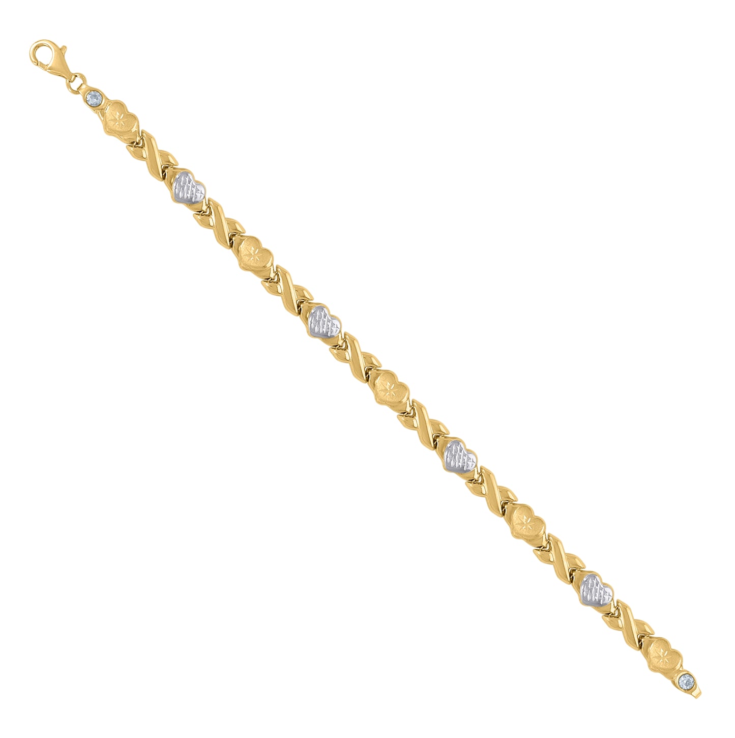 10K Two-Tone Gold Womens Stampato X & Heart Bracelet 7 Inches