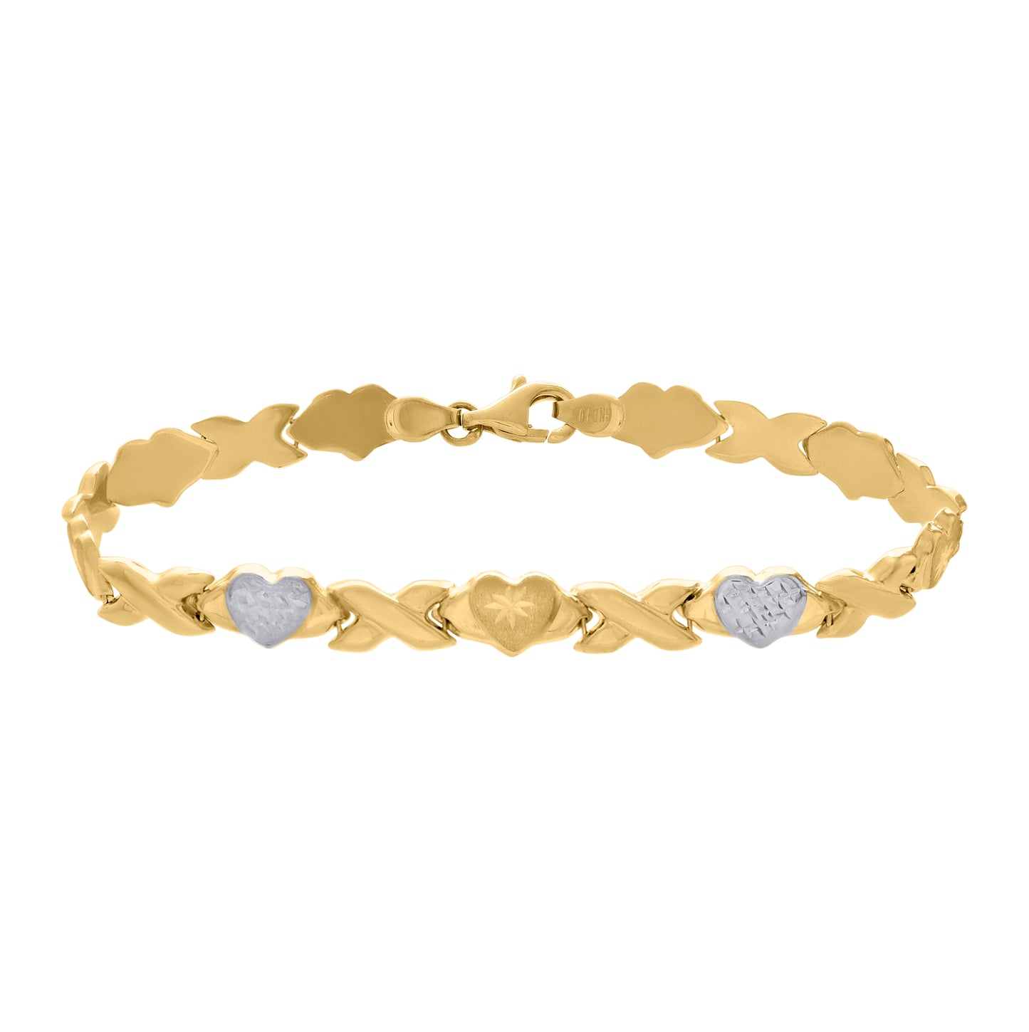 10K Two-Tone Gold Womens Stampato X & Heart Bracelet 7 Inches