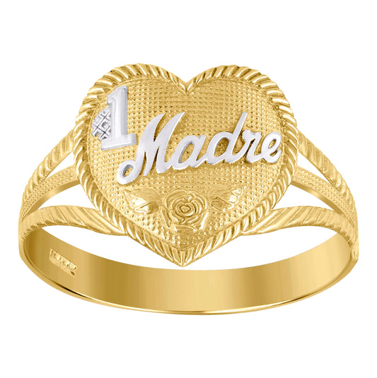 10K Gold Womens Two-Tone #1 Mom Heart Band Ring