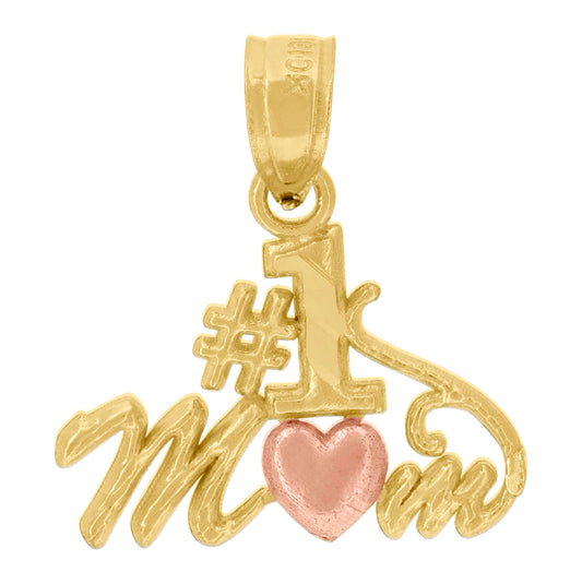 10K Gold Two-Tone Diamond-Cut Womens Heart No.1 Mom Charm Pendant