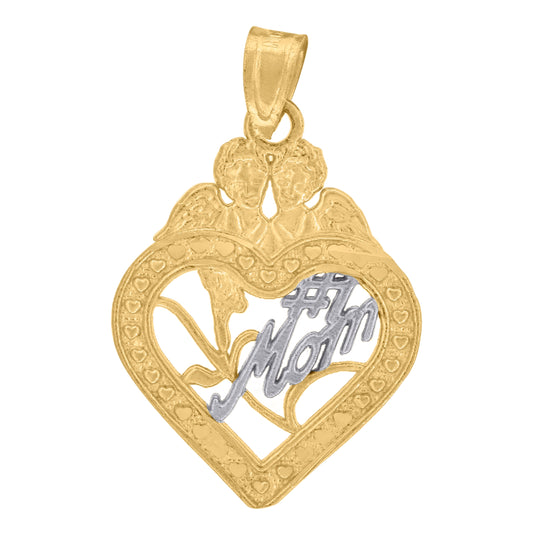 10K Gold Two-Tone Diamond-Cut Womens Angel Heart No.1 Mom Charm Pendant