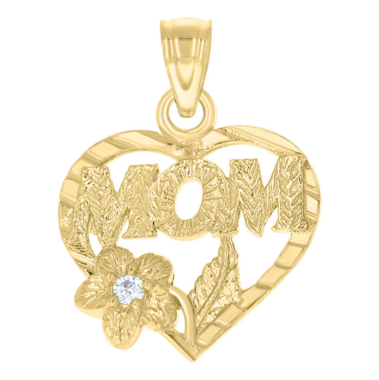 10K Gold Two-Tone Diamond-Cut Womens Angel Heart No.1 Mom Charm Pendant