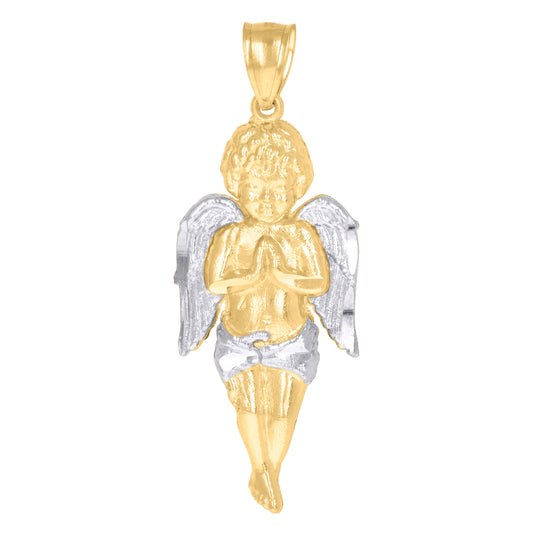 10K Two-Tone Gold Mens Women Cupid Angel Religious Charm Pendant