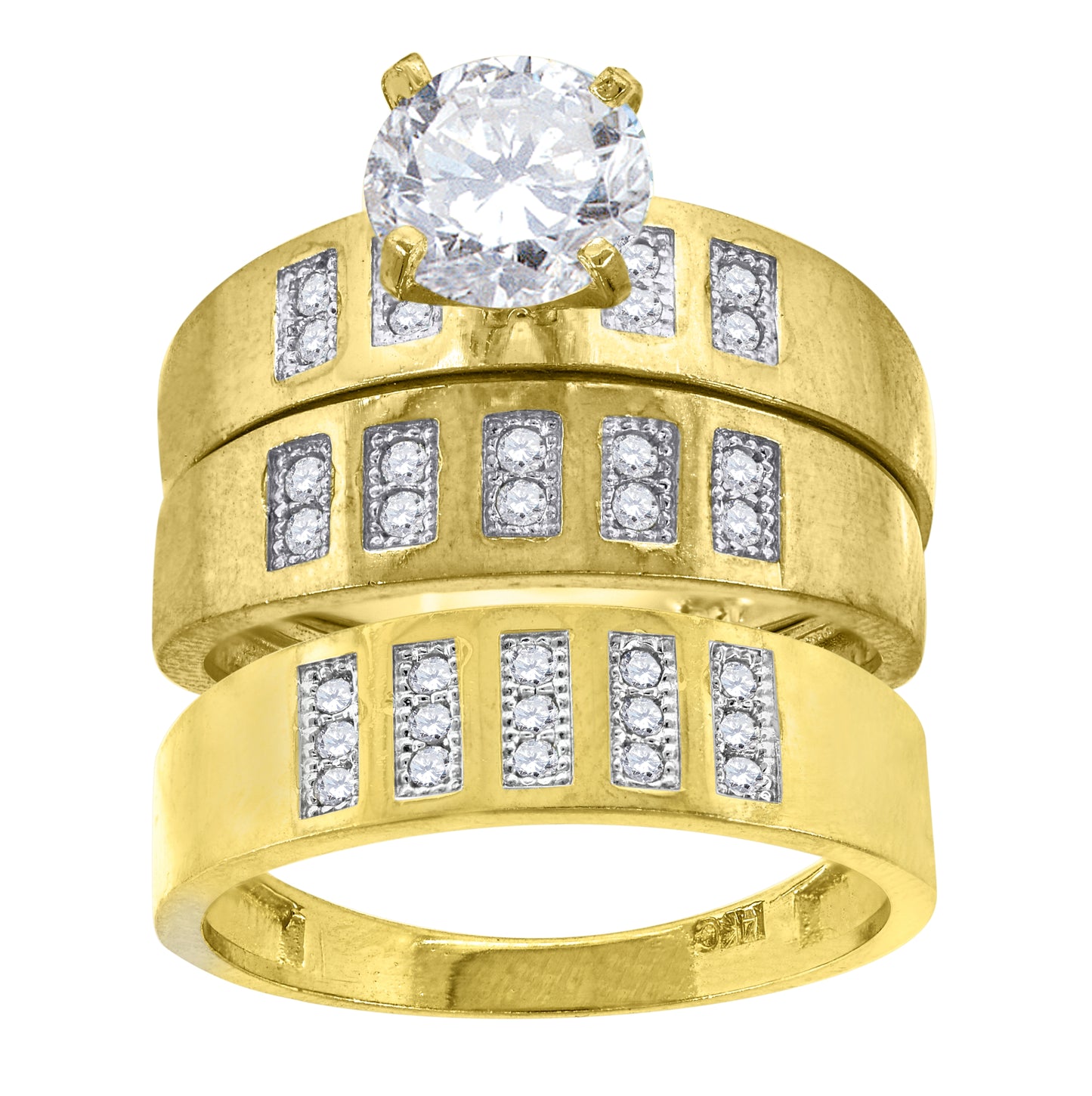 14K Two-Tone Gold Womens Cubic Zirconia Trio Ring Set