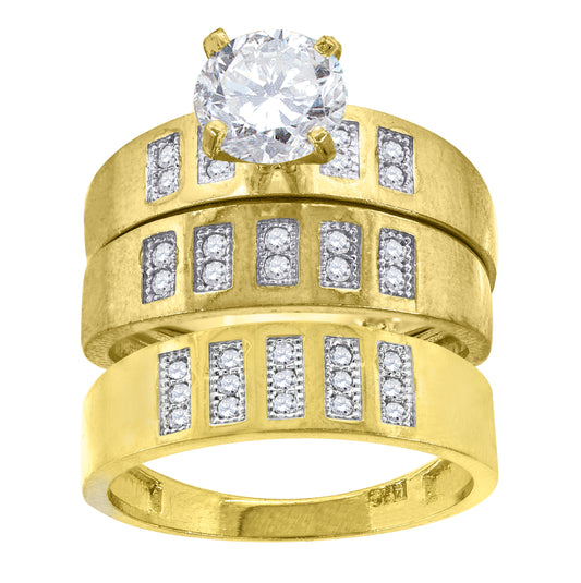 14K Two-Tone Gold Womens Cubic Zirconia Trio Ring Set