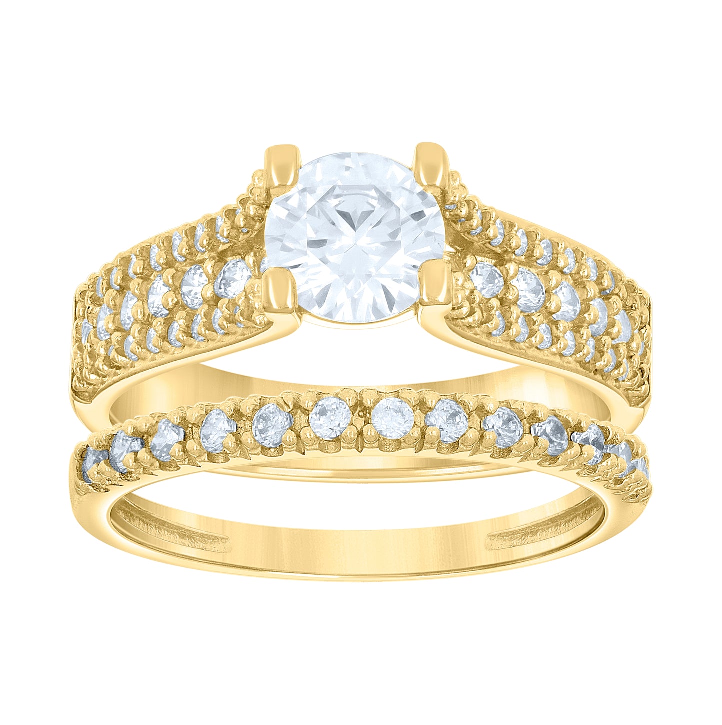 14K Gold Womens Two-Tone Cubic-Zirconia Duo White Center Stone Size 7 Wedding Engagement Bridal Set Band Ring