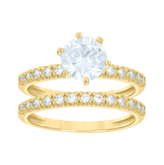 14K Gold Womens Two-Tone Cubic-Zirconia Duo Center White Stone Size 7 Wedding Engagement Bridal Set Band Ring