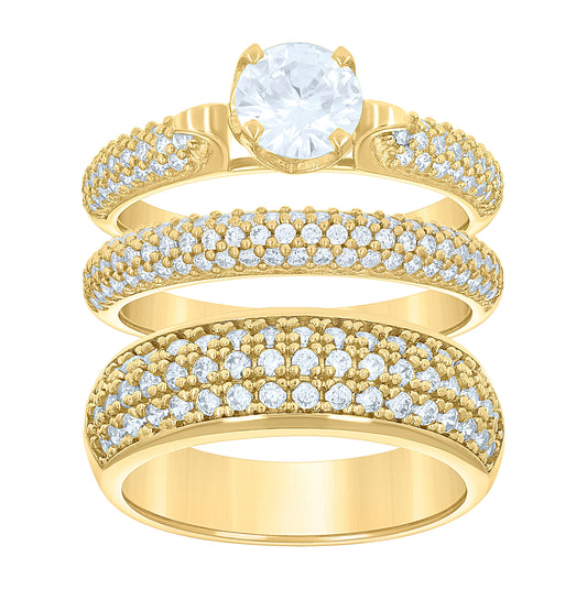 14K Gold Womens Two-Tone Cubic-Zirconia Trio His Hers Cluster Center Stone Wedding Engagement Bridal Set Ring