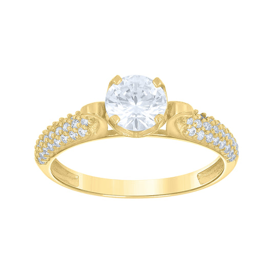 14K Gold Womens Two-Tone Cubic-Zirconia Clustered Sides Center White Stone Wedding Engagement Band Ring