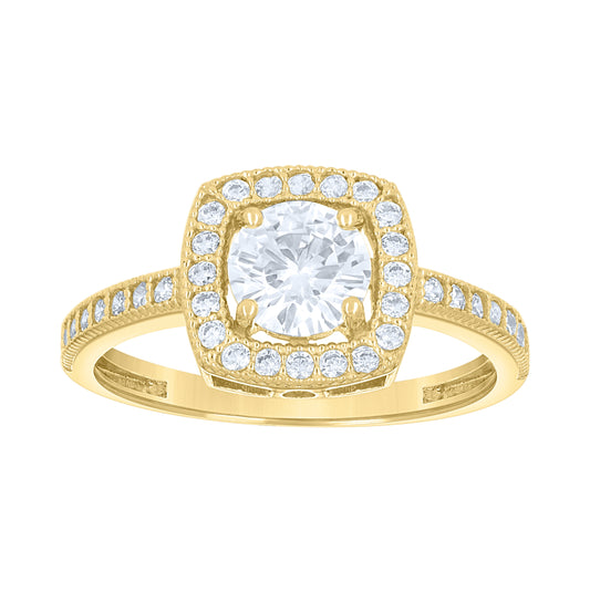14K Gold Womens Two-Tone Cubic-Zirconia Square Halo Center White Stone Wedding Engagement Band Ring