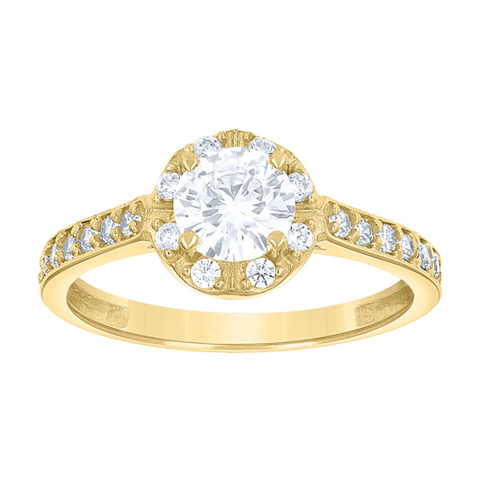 14K Gold Womens Two-Tone Cubic-Zirconia Halo Round Center White Stone Wedding Engagement Band Ring