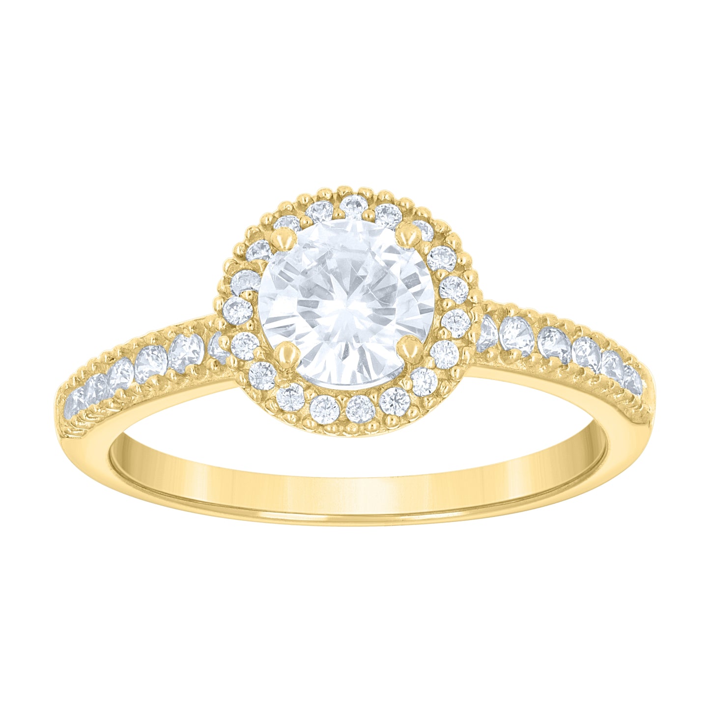 14K Gold Womens Two-Tone Cubic-Zirconia Round Halo Center Stone White Wedding Engagement Band Ring