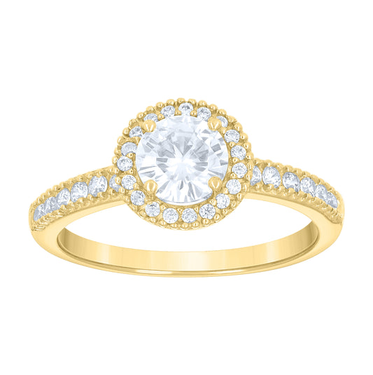 14K Gold Womens Two-Tone Cubic-Zirconia Round Halo Center Stone White Wedding Engagement Band Ring