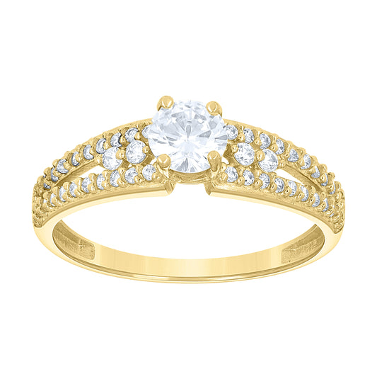 14K Gold Womens Two-Tone Cubic-Zirconia Center White Stone Wedding Engagement Band Ring